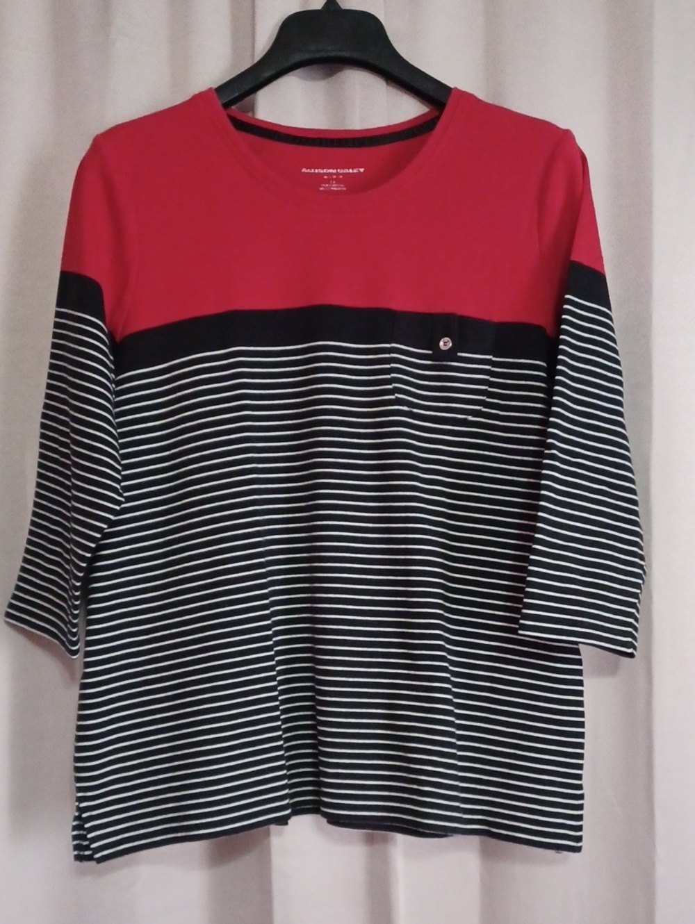 Allison Daley Colorblock Striped 3/4 Sleeve Top Plus Size 1X Black White Red